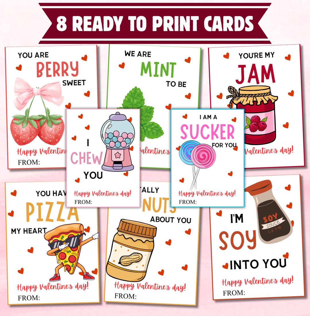 Food Pun Valentine Cards, Printable Coworker Valentines Cards, Food ...