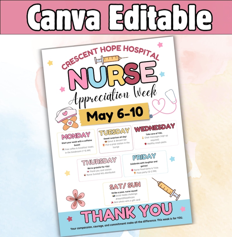 Bestseller Nurse Appreciation Itinerary Flyer, Happy Nurses Week Thank ...