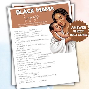 Bestseller Afdrukbare Black Mama/Mom zegt babyshowerspel, zwarte mama gezegden, babyshowerspel, zwarte babyshower afdrukbaar, niet-bewerkbaar