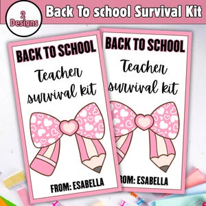 Editable Teacher Survival Kit Tag, Back to School teacher survival kit Label, First Day of school gift tag , teacher survival kit printable