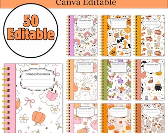 50 Editable Halloween & Fall Composition noteBook Covers