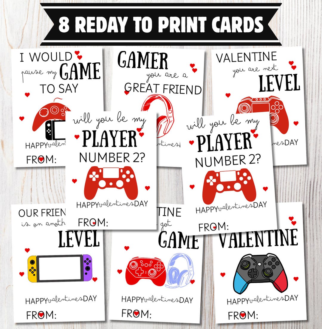 Gamer Card Example Editable Gamer Valentine Cards: Printable School Valentines Tag, Gamer ...