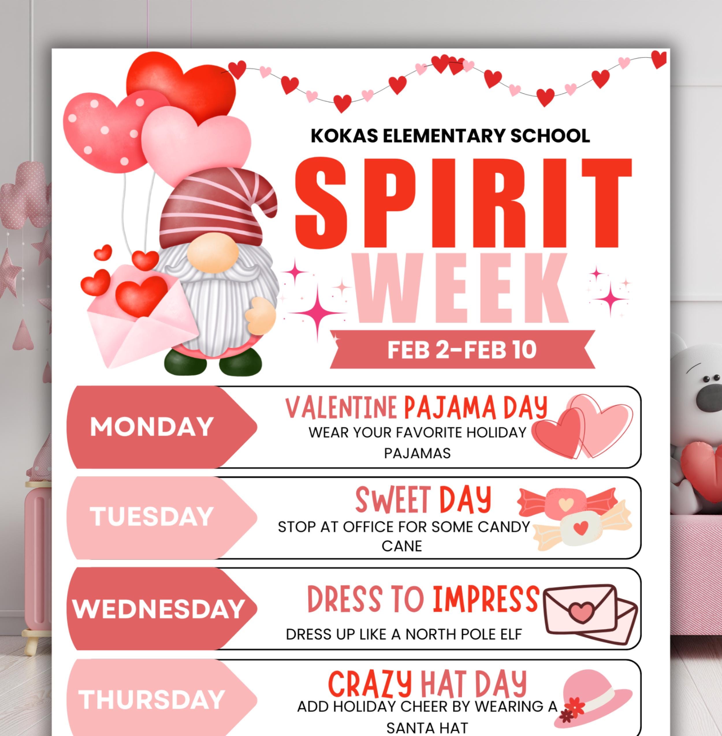 Valentine's School Spirit Week Flyer, PTO Schedule, February Itinerary,  February PTA, Editable in Canva, Newsletter - Etsy