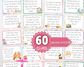 60 Easter Indoor and outdoor  Scavenger Hunt For Kids, Indoor  Easter Game, easter Treasure Hunt Clues, Easter Hunt Clues, Easter Egg Hunt,