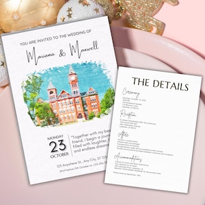 Custom Watercolor illustration Venue Wedding Invitation, Wedding Invitation Template, Personalized Wedding Invite, Illustration venue