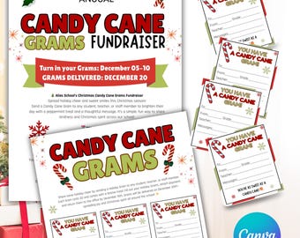 Editable Candy Cane Gram Canva Template, Holiday Christmas Grams Printable