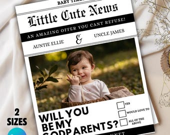 Will you be my Godparents proposal for baptism newspaper Style, will you be godmother proposal template ,will you be my godfather proposal