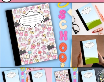 Composition Notebook Mockup Bundle | Digital Journal Cover Mockup | Blank Notebook Mock Up | Instant Download Product Display R