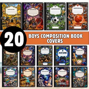 Back to school Editable composition book covers for boys, Digital download