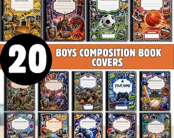 Back to school Editable composition book covers for boys, Digital download