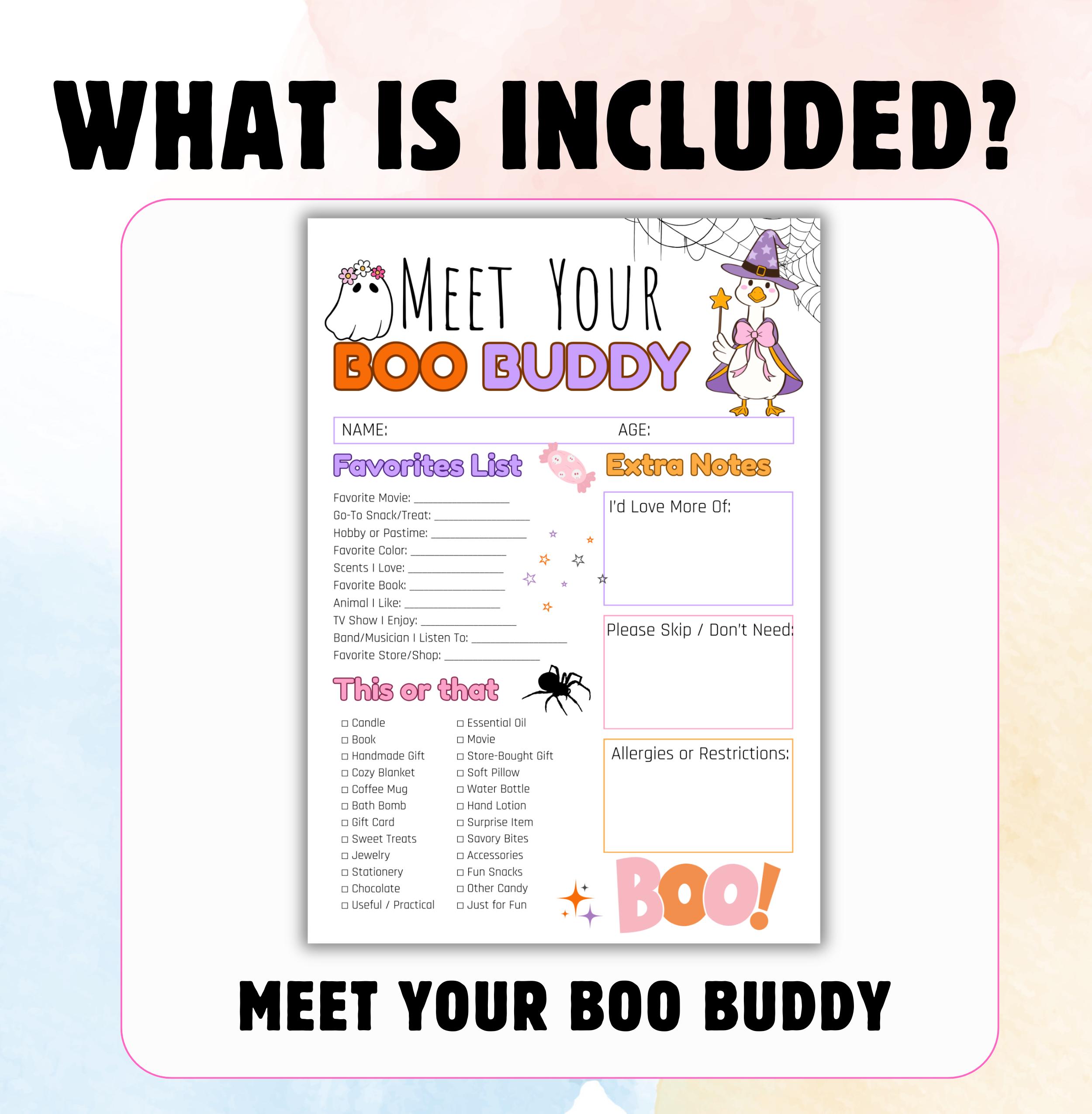 Halloween Boo Buddy Questionnaire: Printable Gift Exchange Form (PDF ...