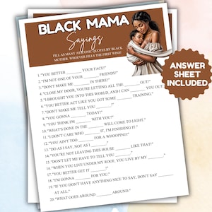 Bestseller Black mama/mama zegt babyshowerspel, zwarte mama gezegden, zwarte babyshower afdrukbaar, niet-bewerkbare instant download