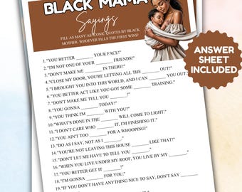 Bestseller Black Mama/Mom saying baby shower game, black mama sayings, Black baby shower printable,Non editable instant download