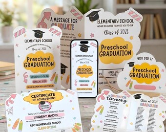 Preschool Graduation Bundle, Class of 2026 Certificate, Invitation (Digital Download)
