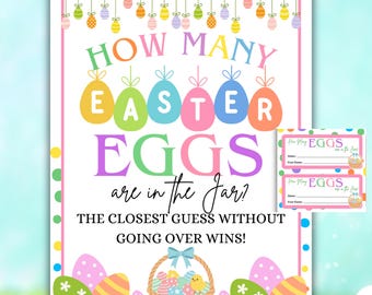 Easter Egg Guessing Game, Guess How Many Easter Eggs Are In The Jar Game Sheet + Guess Tracker, Easter Party guessing game