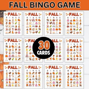 Fall Bingo Game Cards | Printable Autumn Activity for Kids & Family | Thanksgiving Party Instant Download Fall Picture Bingo