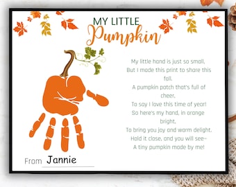 A Little Pumpkin Poem Handprint Printable, DIY Pumpkin Kids Poem Craft, fall handprint art, Fall 2025 Keepsake, Trendy Pumpkin handprint