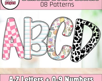 Prikbord schoolbenodigdheden, alfabet pdf, alfabetletters klasdecor, decor voor onderwijs, terug naar school, prikbordalfabet