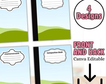 Composition Notebook Cover Canva Frame Template, Editable Composition Notebook Cover, Composition Notebook Canva Frame, Back to School