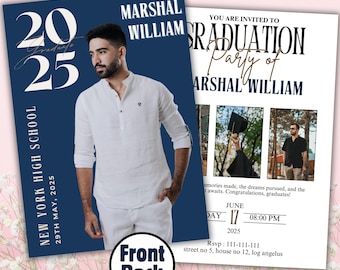 Bestseller Graduation Invitation 2025 Template, Modern Graduation Announcement,Graduation Party, Boys Graduation Party Invite, Class of 2025