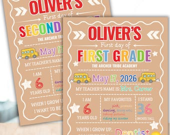First Day of first and 2nd grade painted banner  Sign | Editable Back to school /end of school School Photo Prop (Digital Download)