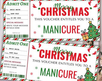 Christmas Manicure Pedicure Gift Certificate, Mani Pedi Gift Voucher,Merry & Bright, Last Minute gift | Edit using CANVA-INSTANT DOWNLOAD
