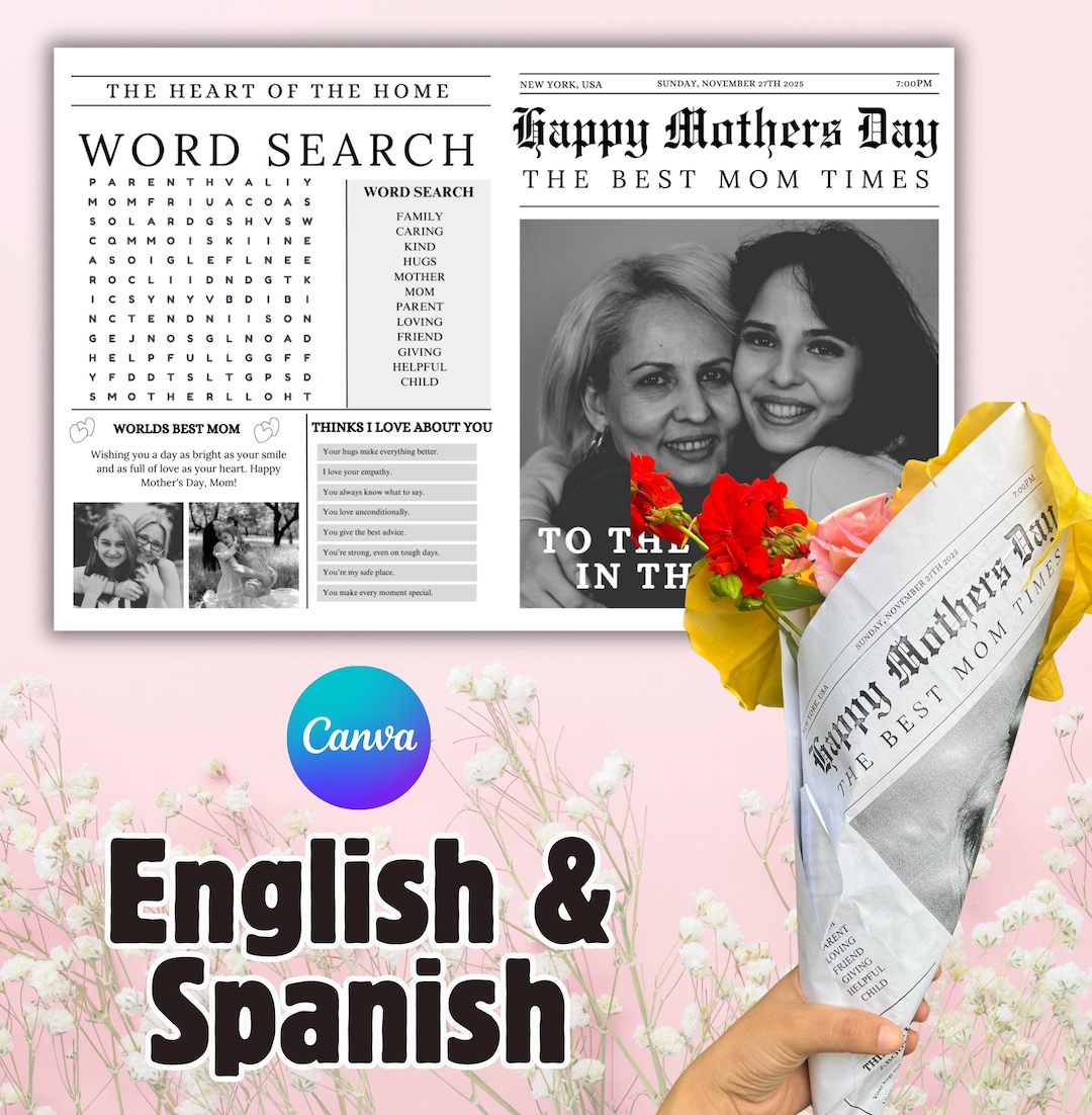 Trendy Editable Mother's Day Newspaper Template, Newspaper Gift for Mom ...