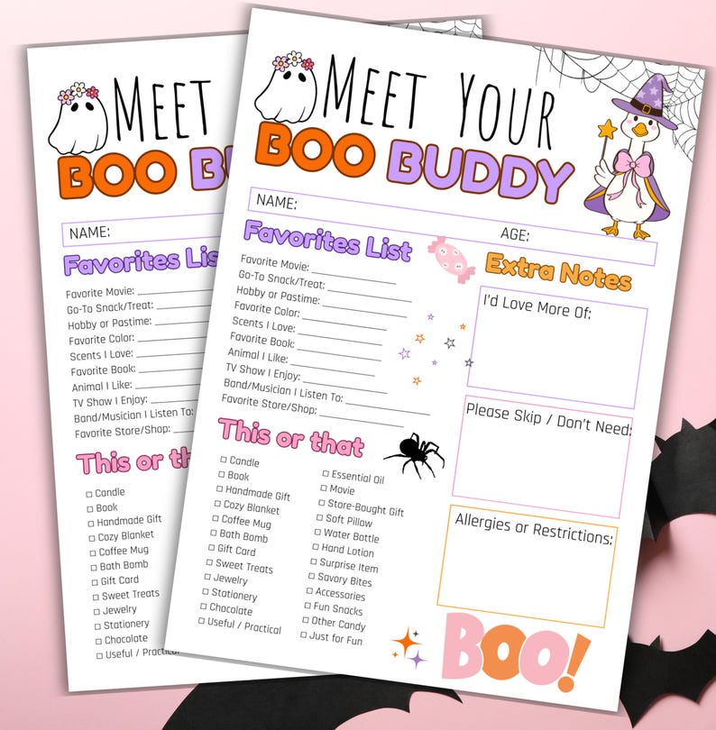 Halloween Boo Buddy Questionnaire: Printable Gift Exchange Form (PDF ...