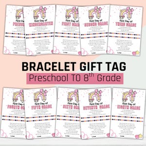 EDITABLE First Day Of School Bracelet Gift Tag, Back To School Gift Tag, Matching Bracelets Gift, Friendship Bracelets Gift Tag