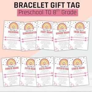 Printable First Day Of School Bracelet Card, Back To School Bracelet Gift, Gift for the First Day of Kindergarten, Preschool, All Grades
