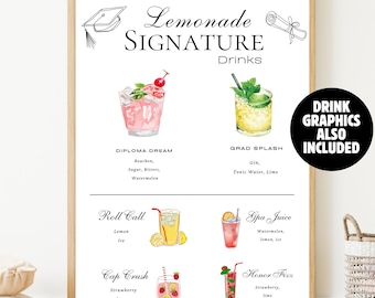 Editable Graduation Lemonade Bar Sign, Grad Party Drink Station Sign, Senior Graduation Decor, graduation drink sign, signature drink sign