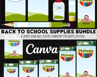 Composition Book and Pencil Box Canva Mockup Template, School Supply Back to School Frame, Color pencils Glue Pack, Personalized Printable