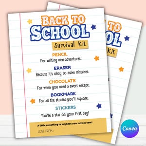 Editable Middle School Survival Kit Gift Tags, Back To School Gift Tag, First Day of School Gift Tag, Student Survival Kit Template