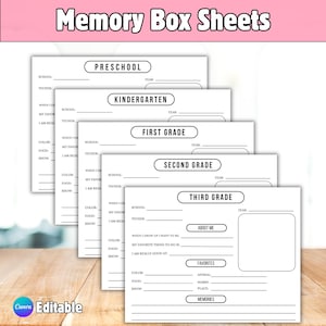 Memory Box Starter Kit, school memory box kit printable, Childhood memory book editable School keepsake, First and last day of school