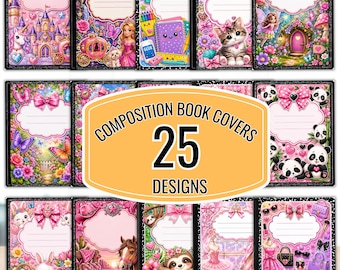 25 Composition Notebook Covers, Composition Book Cover template,  Composition Notebook Designs, Back to School Printable, Digital Download