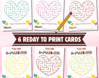 Kids Maze Valentine Cards Pencil Holder, Non Candy, Valentine Gift Card/Tag, School Valentines - Student Valentine Cards