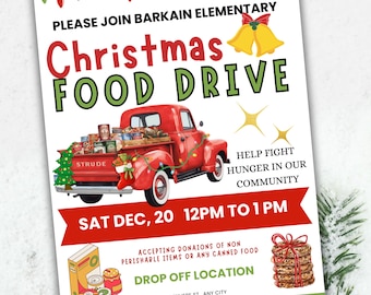 EDITABLE Christmas Food Drive Flyer, School Church Event Invite, PTA PTO Community Food Drive Flyer Template Instant Download