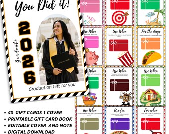 Printable High School Graduation Gift Card Book | College Graduation 2026 Gift Card Book | Grad Gift Card , College Survival Kits Printable