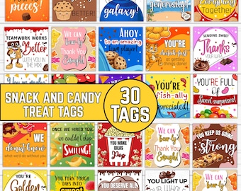30 Employee Appreciation candy Snack Gift Tags for teacher nurse ,Employee Snack Gift Basket tags