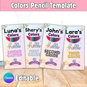 Back to School Colored Pencil Label Template, colored pencils gift edit, personalize pencils, editable pencils, colored pencil box, 1st day