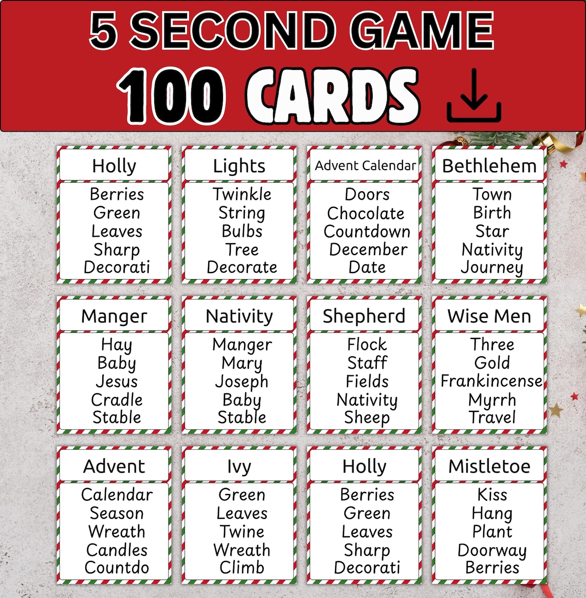 Christmas Taboo Game Printable Holiday Party Game With 100 Cards Fun ...