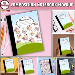 Editable Composition Notebook Cover canva Mockup, Canva Back To School Mockup, Custom Notebook Mock Ups Front & Back,