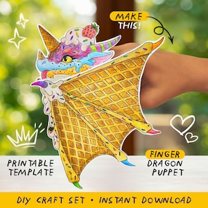 ペーパードラゴンアイスクリームハンドクラフト | DIYクラフト | 印刷可能なPDFテンプレート
