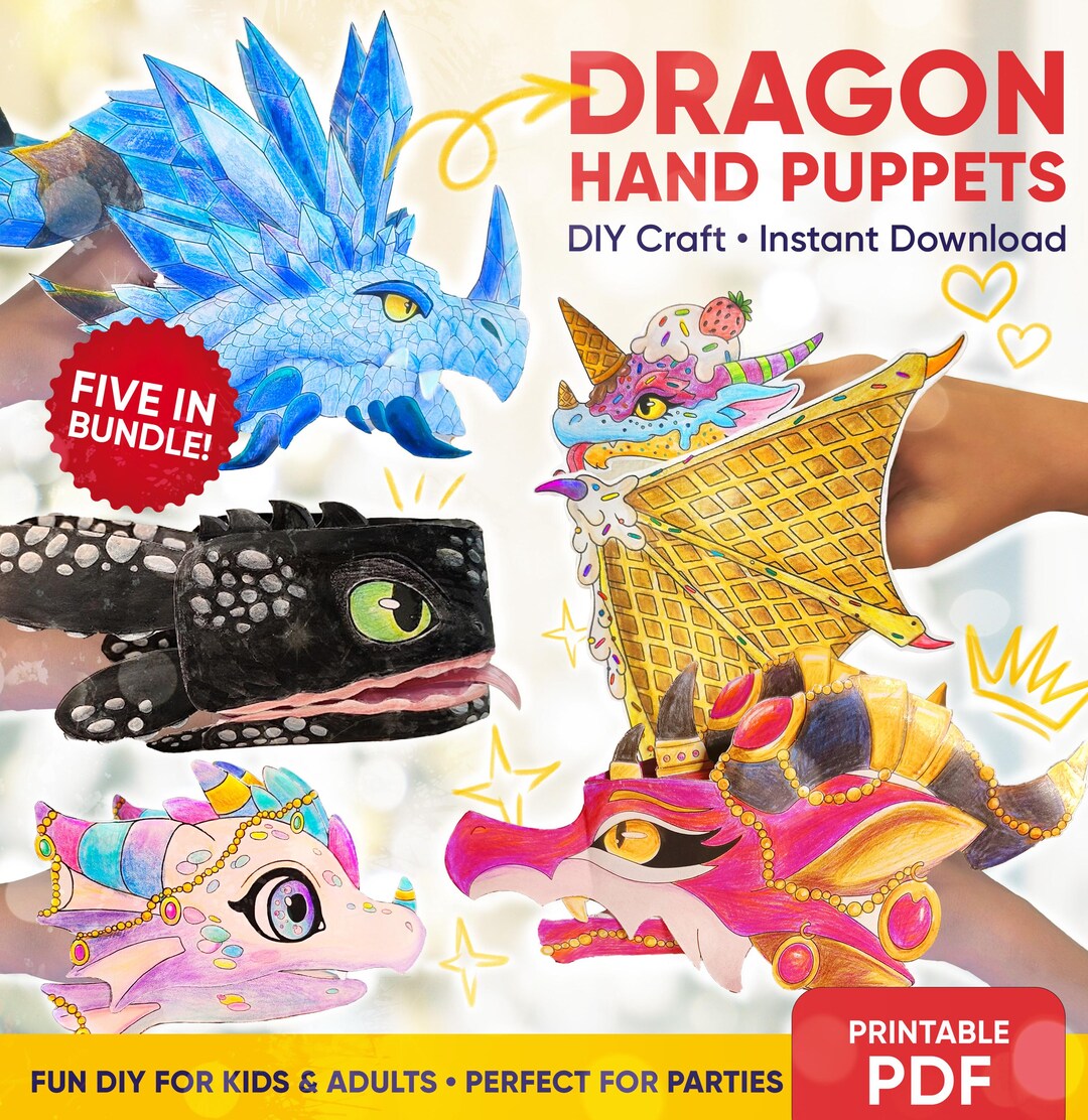 Dragon Hand Puppets Bundle | 5 Printable PDF Templates | DIY Craft - Etsy