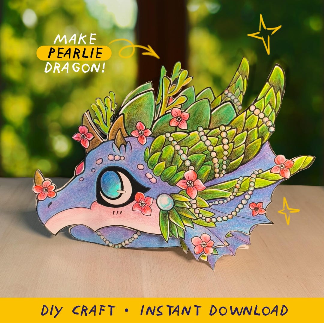 Paper Dragon Puppet Pearlie | DIY Printable Craft | Print-ready Pdf ...