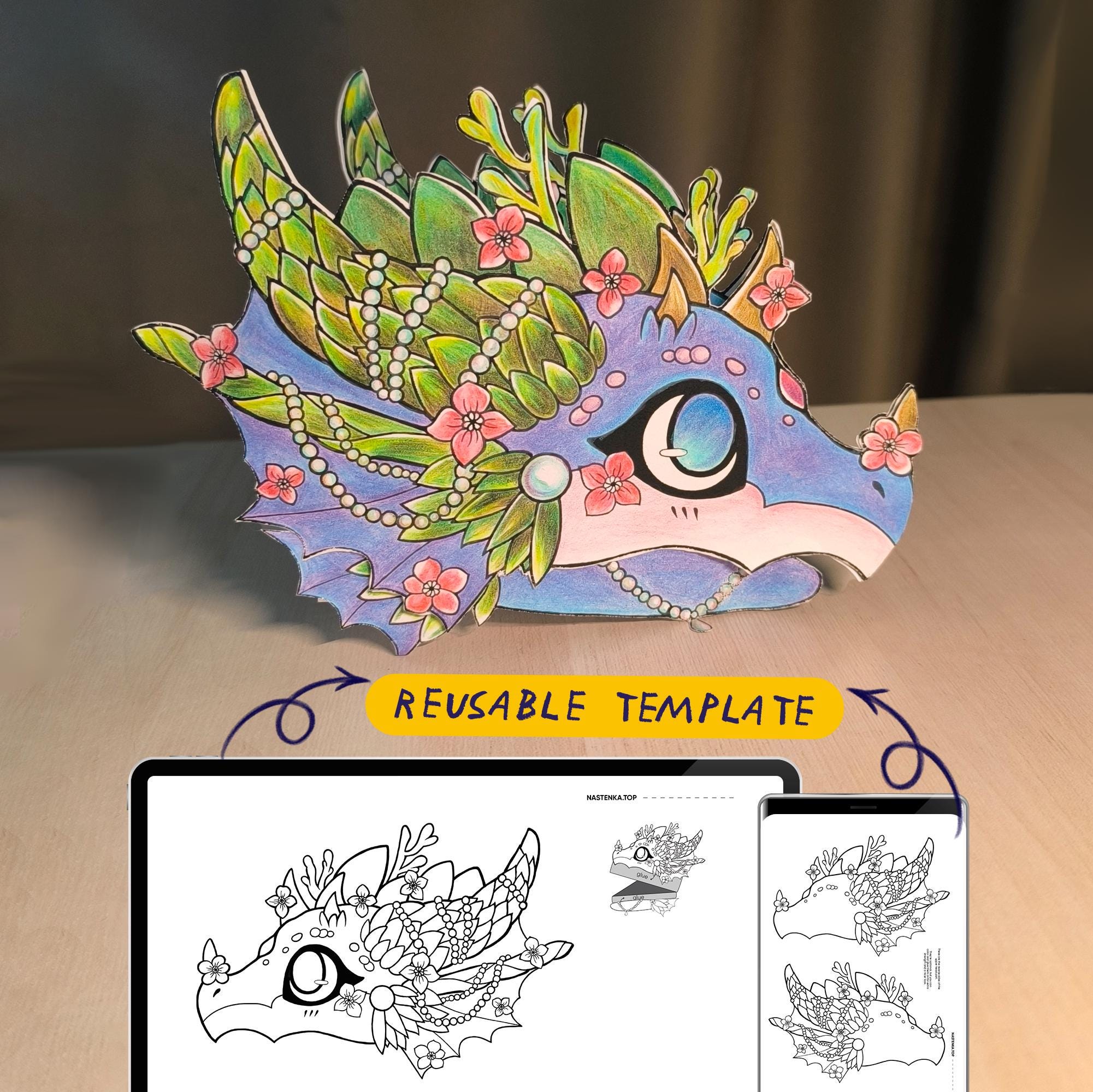 Paper Dragon Puppet Pearlie | DIY Printable Craft | Print-ready Pdf ...