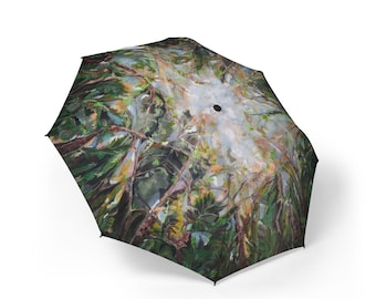 Wald Blätterdach Pflanzenmuster Semi-Automatic Foldable Umbrella | Grüne Oase Regenschutz