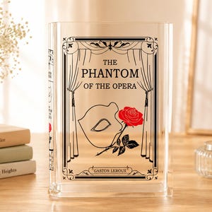 The Phantom of the Opera Acrylic Book Vase, Classic Novel Red Rose Clear Book-Shaped Planter, Gift For Musical and Book Lovers,Literary Vase