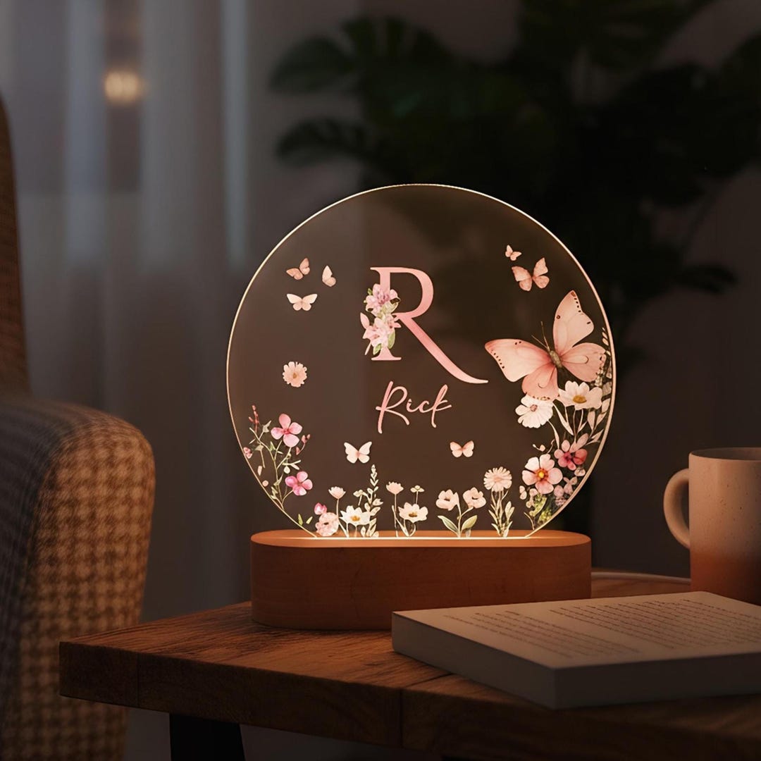 Monograms Led Custom Floral Monogram Name LED Night Light, Bedroom Decor, Birthday ...