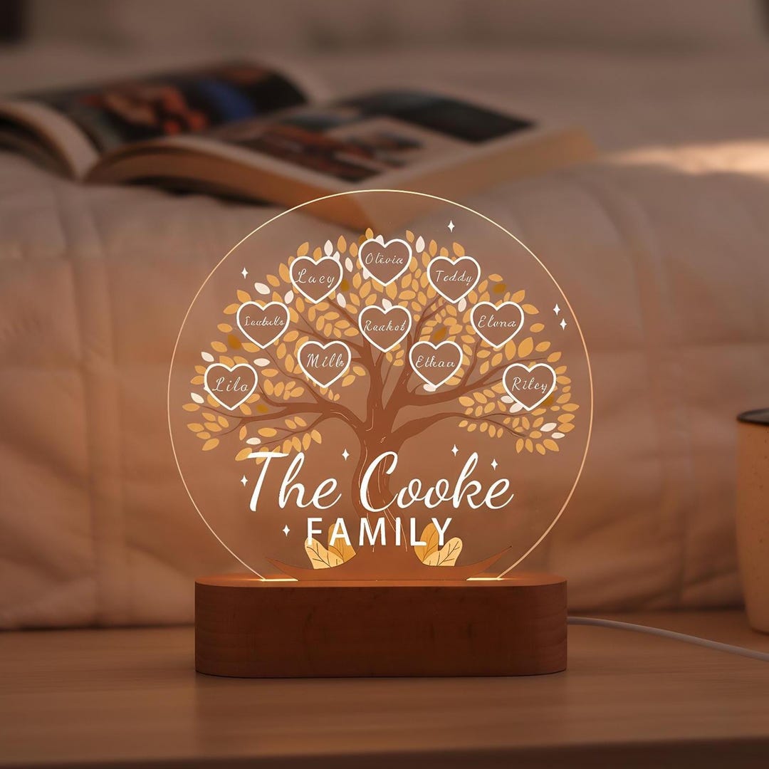 Tree Led Night Light Personalized Family Tree LED Night Light, Custom Family Name Lamp ...